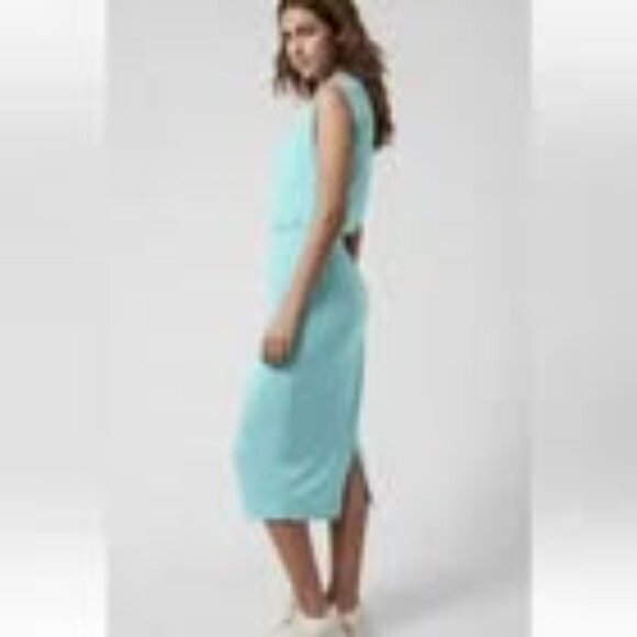Blue Athleta Midi pull on dress with cinched waist Medium - Picture 2 of 8